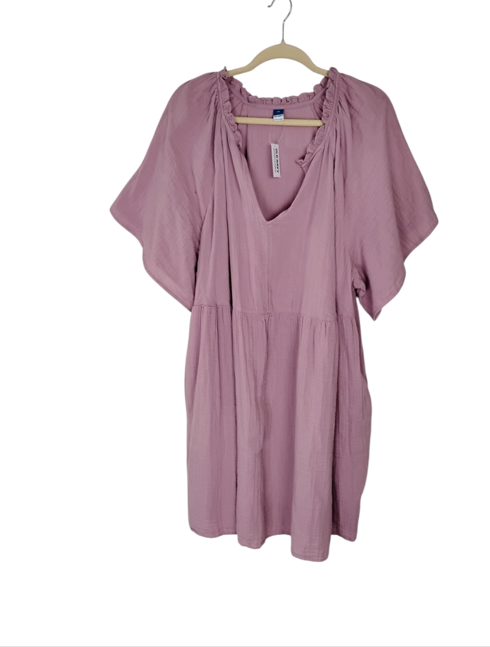 New Old Navy Split-Neck Crinkle Gauze Mini Swing Dress In Rose Dawn Size 2X - Picture 3 of 7
